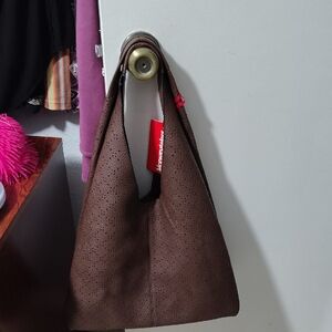 Brown Perforated Hobo Shoulder Bag - Montana West